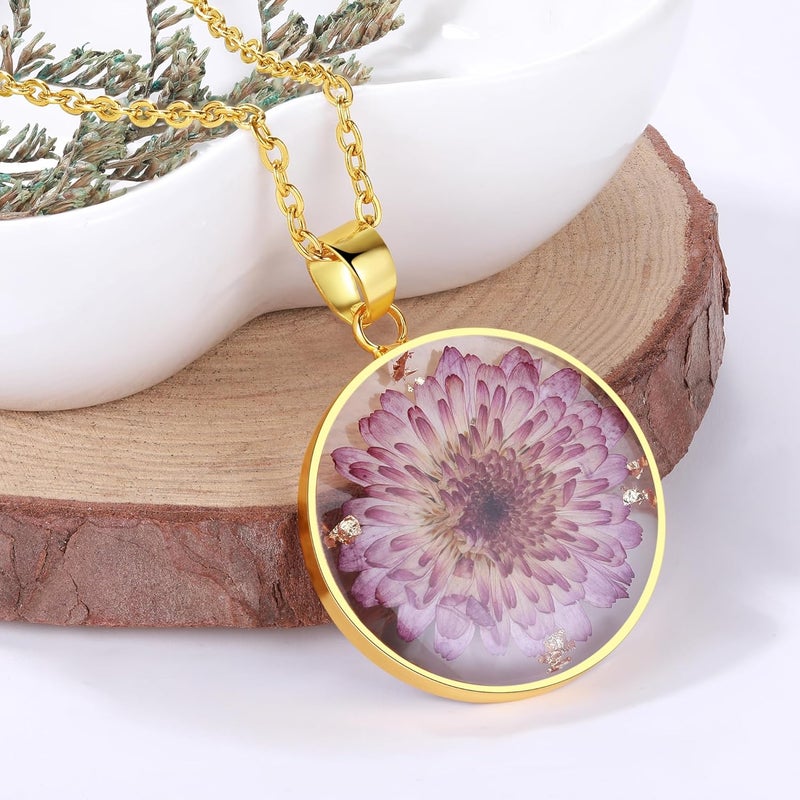 AUNTESIGN Store Forget-Me-Not and Queen Anne's Lace Pressed Wildflower Necklace | Birth Month Real Flower Necklace | Gold/Silver Pressed Flower Jewelry | Personalized Handmade Jewelry - Image 3